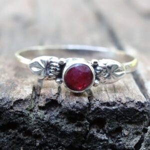 Handmade Dainty Ruby Sterling Silver Botanical Ring Handmade Dainty Ruby Sterling Silver Botanical Ring