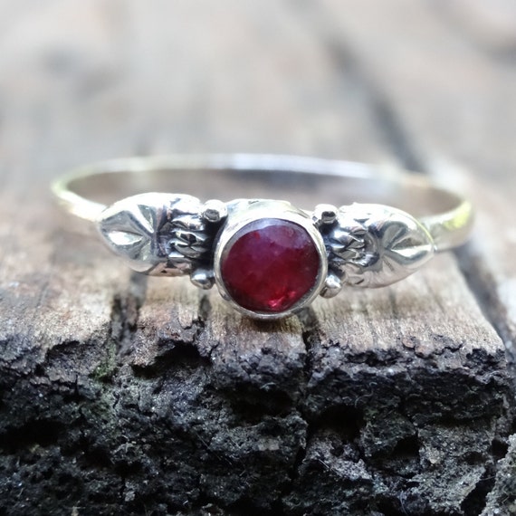 Handmade Dainty Ruby Sterling Silver Botanical Ring