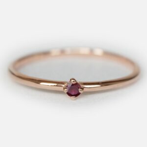 Minimalist 14K Rose Gold Ruby Solitaire Ring, Dainty July Birthstone Jewelry, Delicate Gemstone Gift