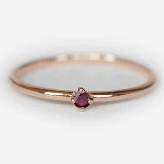 Minimalist 14k Rose Gold Ruby Solitaire Ring, Dainty July Birthstone Jewelry, Delicate Gemstone Gift Minimalist 14k Rose Gold Ruby Solitaire Ring, Dainty July Birthstone Jewelry, Delicate Gemstone Gift