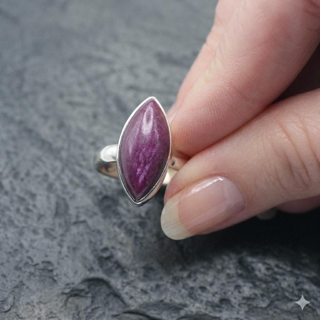 Ruby - Natural Ruby Crystal Sterling Silver Ring - Size 7.5