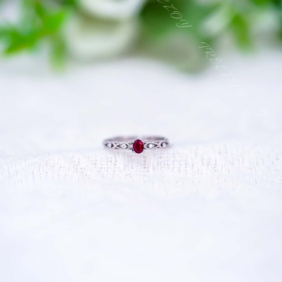Natural Ruby Ring: Dainty Sterling Silver July Birthstone