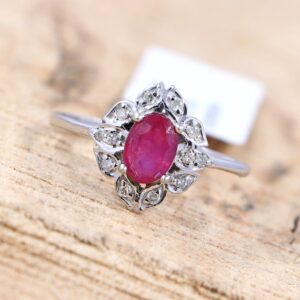 Natural Ruby Ring With Moissanite - 925 Sterling Silver Engagement Ring
