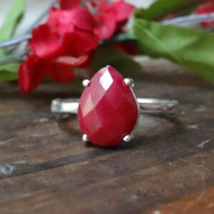 Natural Ruby Sterling Silver Ring – Handmade Solitaire, July Birthstone