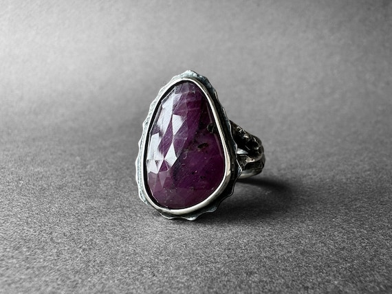 Natural Ruby Stone Silver Ring, Geniune Ruby Ring, Ancient Design Ruby Ring, July Birthstone, Father’s  Collection Piece, Ruby Men Ring