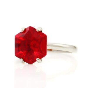 Radiant Ruby Ring In Silver · Hexagon Ruby Ring · Anniversary Gift · Solitaire Stone Ring · Ruby And Silver Ring · 925 Sterling Silver Ring