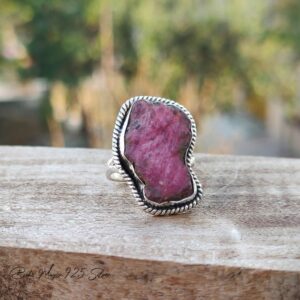 Raw Ruby Ring: Handmade 925 Sterling Silver Bohemian Jewelry Raw Ruby Ring: Handmade 925 Sterling Silver Bohemian Jewelry