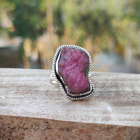 Raw Ruby Ring: Handmade 925 Sterling Silver Bohemian Jewelry