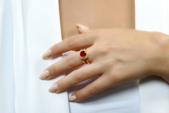 Yellow Gold Vermeil Ring · Ruby July Birthstone Ring · Gold Vintage Ring · Lab Created Ruby Ring · Handmade Ruby Ring · Engagement Ring
