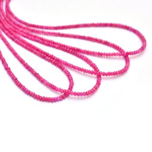 Aaa+ Johnson Ruby Gemstone 2.50mm-3.50mm Smooth Rondelle Beads | Natural Hot Pink Ruby Precious Gemstone Loose Roundel Beads | 16inch Strand