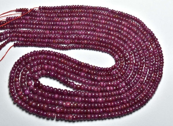 African Ruby Rondelle - 16.5 Inches - Natural Smooth Ruby Rondelles Beads - Size Is 3 -4.5mm #2065 African Ruby Rondelle - 16.5 Inches - Natural Smooth Ruby Rondelles Beads - Size Is 3 -4.5mm #2065