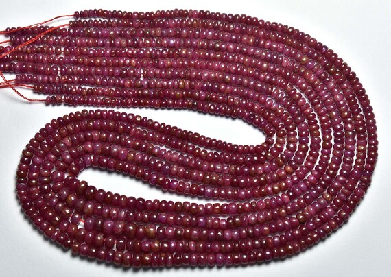 African Ruby Rondelle - 16 Inches - Natural Untreated Smooth Ruby Rondelles Beads - Size Is 3.5 - 5 Mm #1034 African Ruby Rondelle - 16 Inches - Natural Untreated Smooth Ruby Rondelles Beads - Size Is 3.5 - 5 Mm #1034