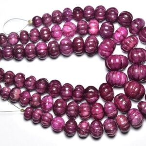 Ruby Carved Beads - 8 Inches - Natural Beautiful Hand Carved Big Ruby Smooth Rondelles - Size is 9 - 13 mm, #404