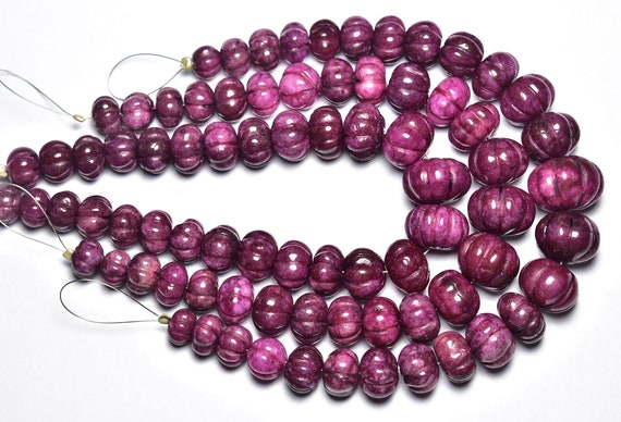 Ruby Carved Beads - 8 Inches - Natural Beautiful Hand Carved Big Ruby Smooth Rondelles - Size Is 9 - 13 Mm, #404 Ruby Carved Beads - 8 Inches - Natural Beautiful Hand Carved Big Ruby Smooth Rondelles - Size Is 9 - 13 Mm, #404