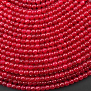 Lab-grown Red Ruby 4mm Smooth Rounded Barrel Rondelle Gemstone Beads 15.5" Strand
