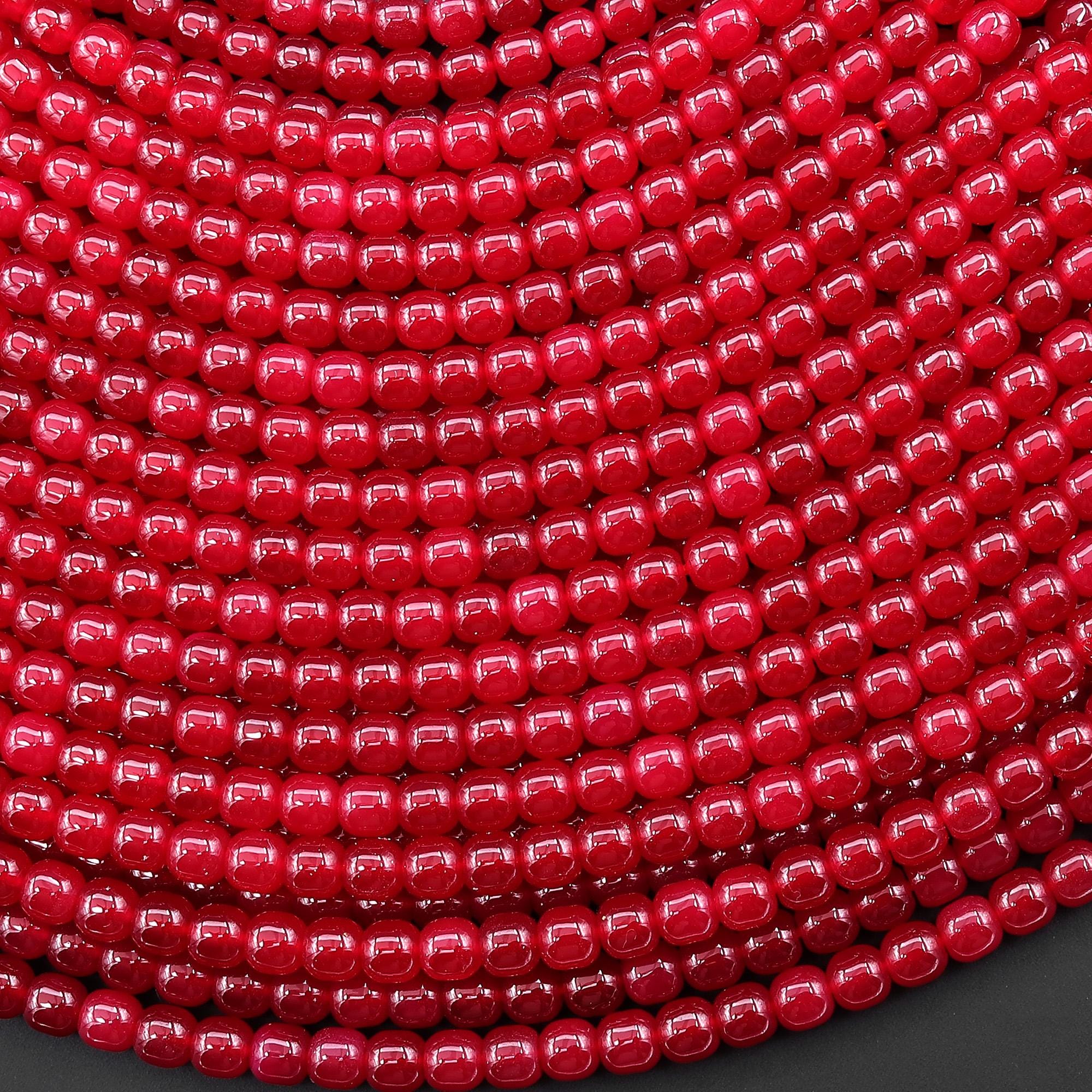 Lab-grown Red Ruby 4mm Smooth Rounded Barrel Rondelle Gemstone Beads 15.5" Strand Lab-grown Red Ruby 4mm Smooth Rounded Barrel Rondelle Gemstone Beads 15.5" Strand