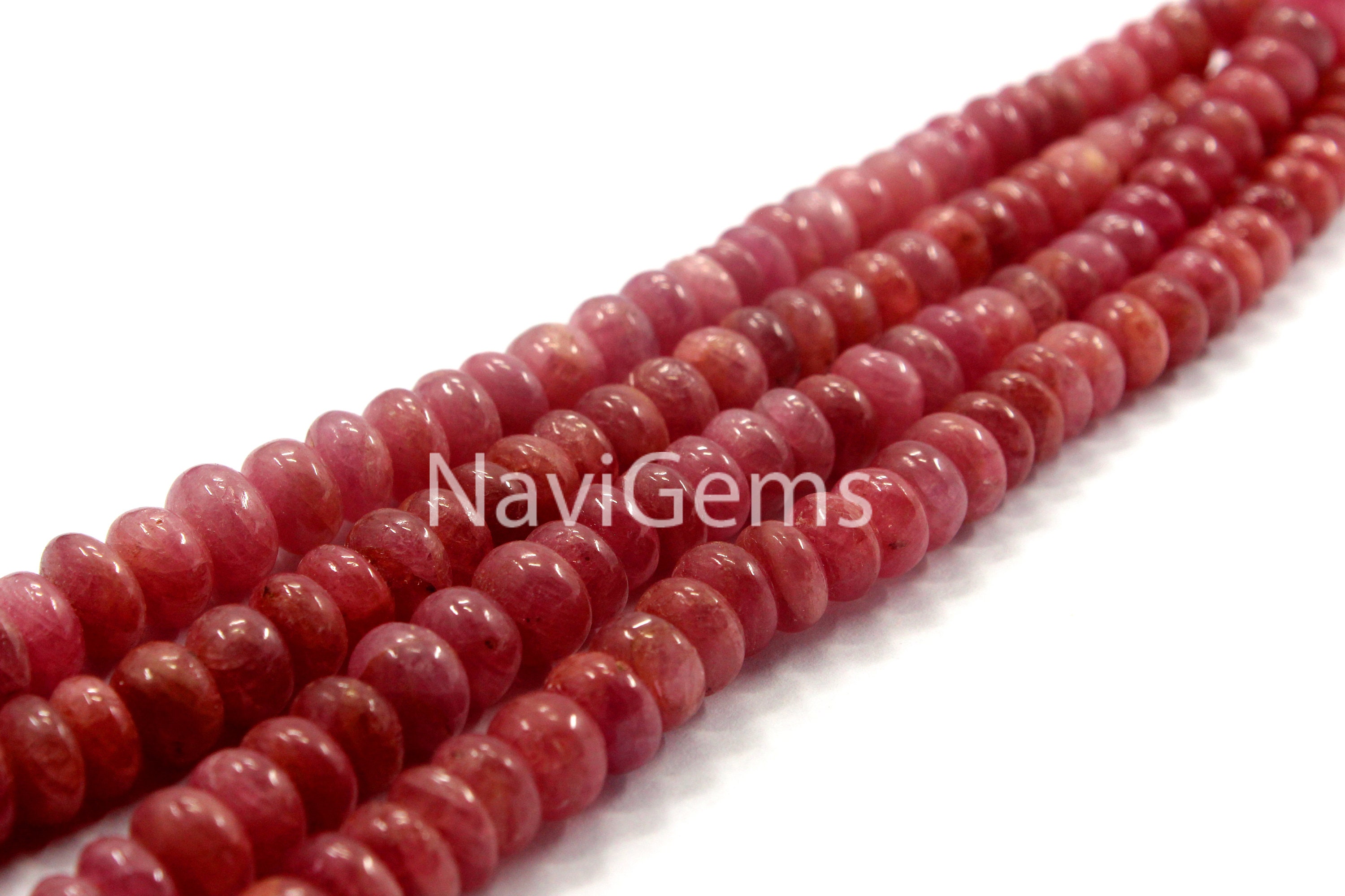 Natural Ruby Rondelle Beads: July Birthstone, 8" Strand