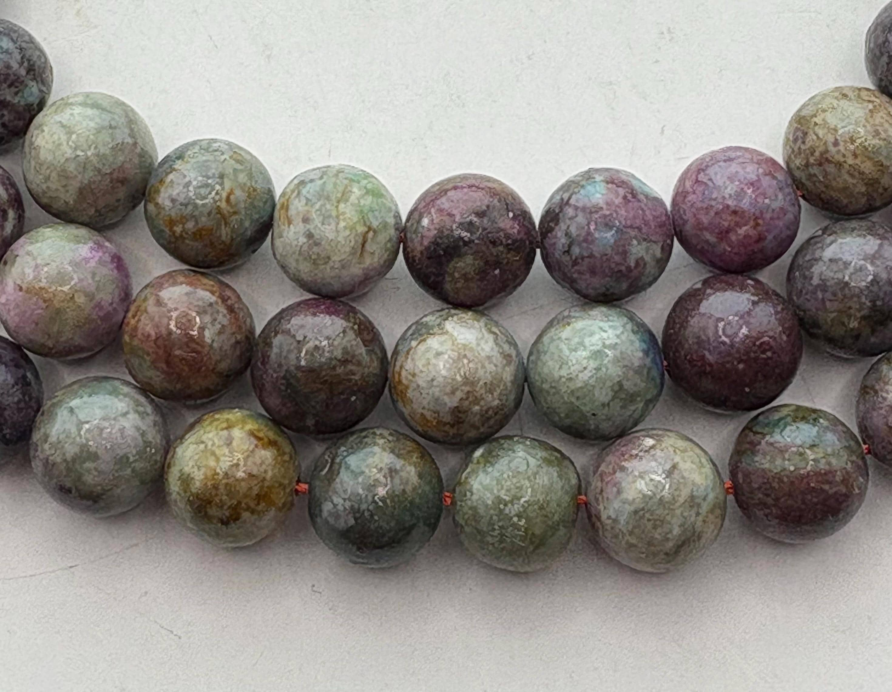 12mm Ruby In Fuschite Gemstone Beads. 15” Strand Of Round Beads, 33 Per Strand.