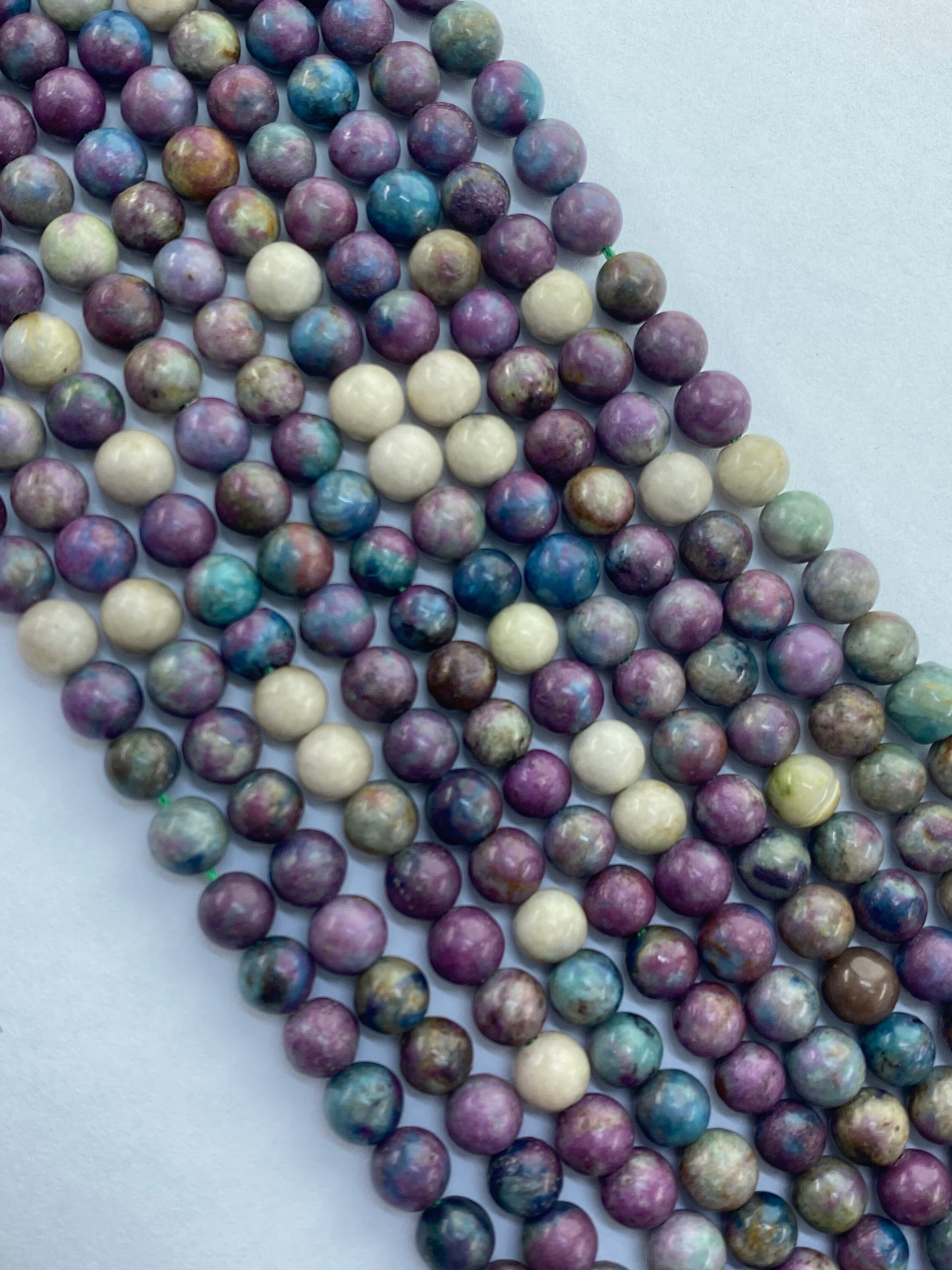 6mm Ruby In Fuschite Gemstone Beads. 15” Strands Of Round Beads. Very Pink With White, Blue And Green.