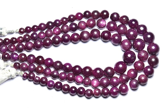 Ruby Round Beads - 8 Inches - Beautiful Natural Ruby Smooth Round Beads - Size Is  5 - 9 Mm #2787
