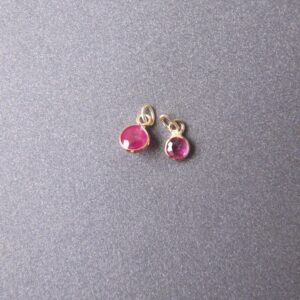 Ruby Charm in 14k Yellow or White Gold • Natural Round 2.50 / 3mm VERY SMALL • TINY 1.30x2.30mm Ring With 1mm Hole • Vibrant Fuchsia Pink