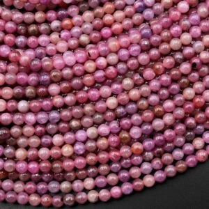 Genuine Natural Pink Ruby 3mm Smooth Round Gemstone Beads 15.5" Strand Genuine Natural Pink Ruby 3mm Smooth Round Gemstone Beads 15.5" Strand