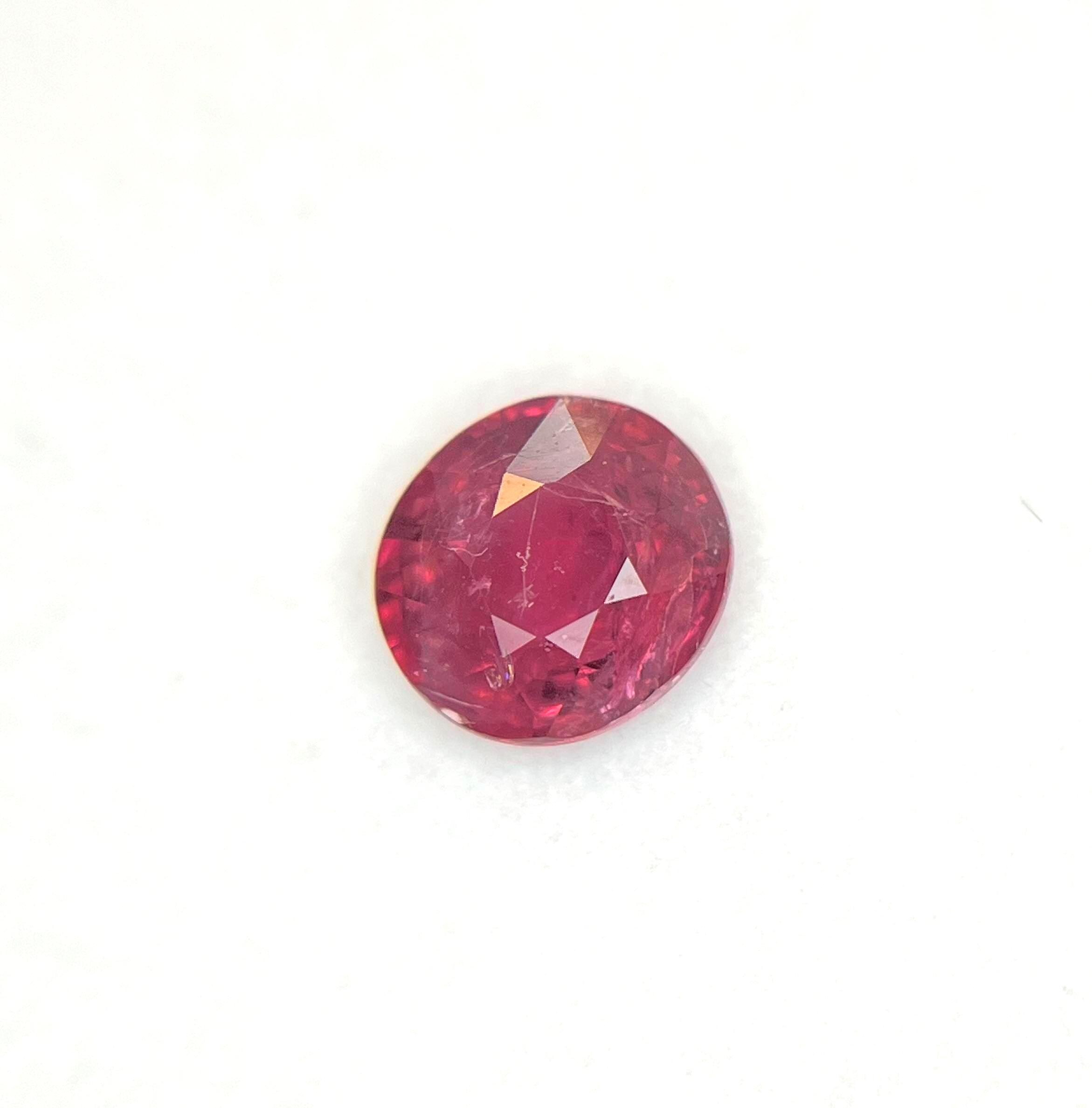 1.72 Ct Natural No Heat Ruby: Oval Loose Gemstone, July Birthstone