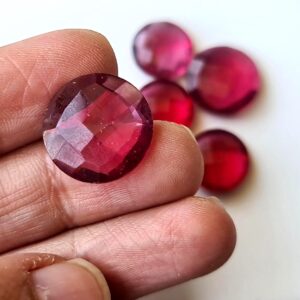 11.5-16 Mm Ruby Pink Colored Quartz, 3 Pieces Faceted Ruby Pink Hydro Quartz Round Shaped Stones, Coin Double Side Cut For Jewelry - Psg390
