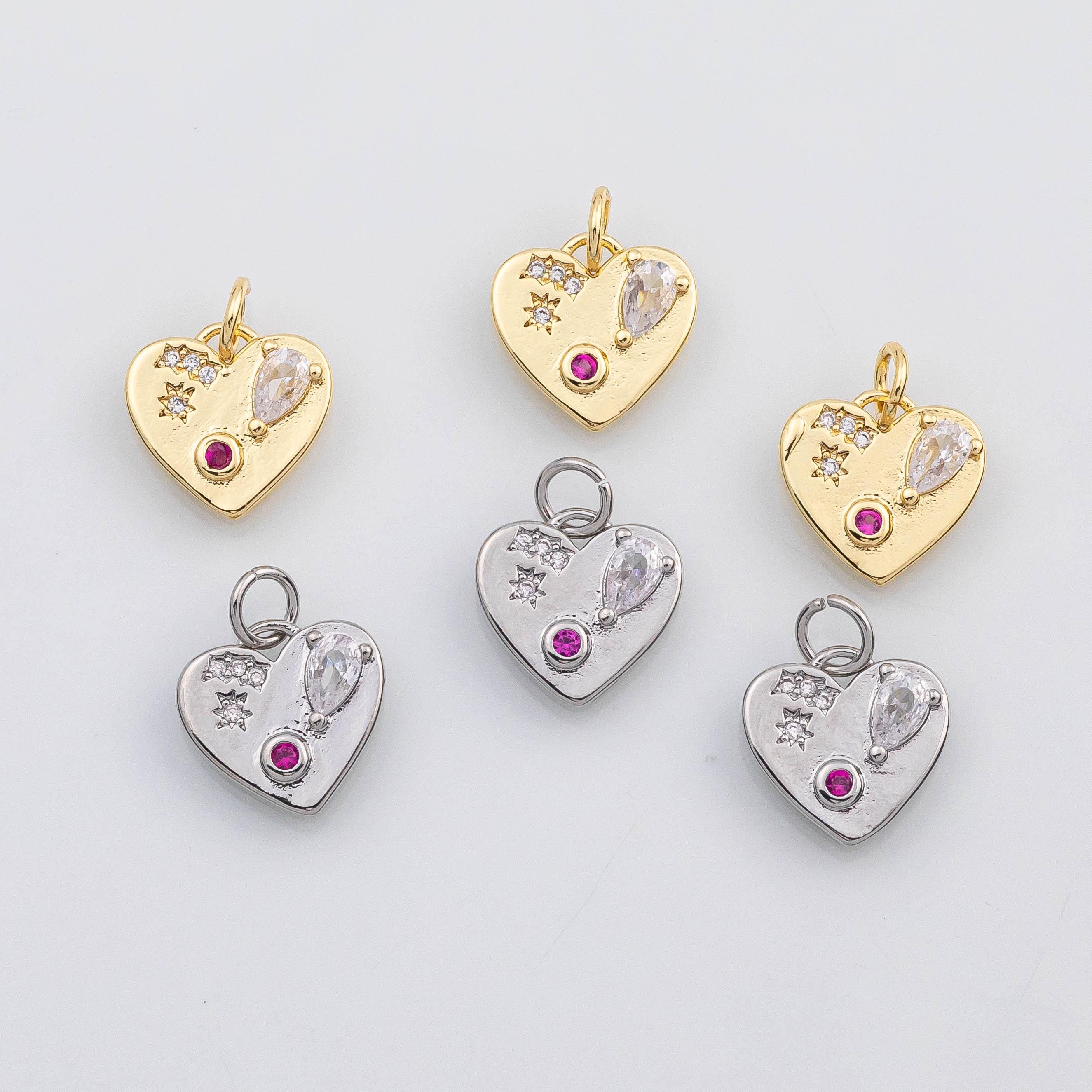 18k Gold Pvd Ruby Heart Stars Charm     S     Charms - Tarnish Resistant
