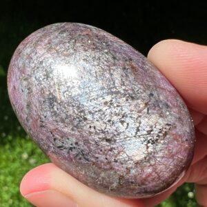 2 Inch Star Ruby Palm Stone, Polished Uv Pink Crystal, Hexagonal Pattern #4