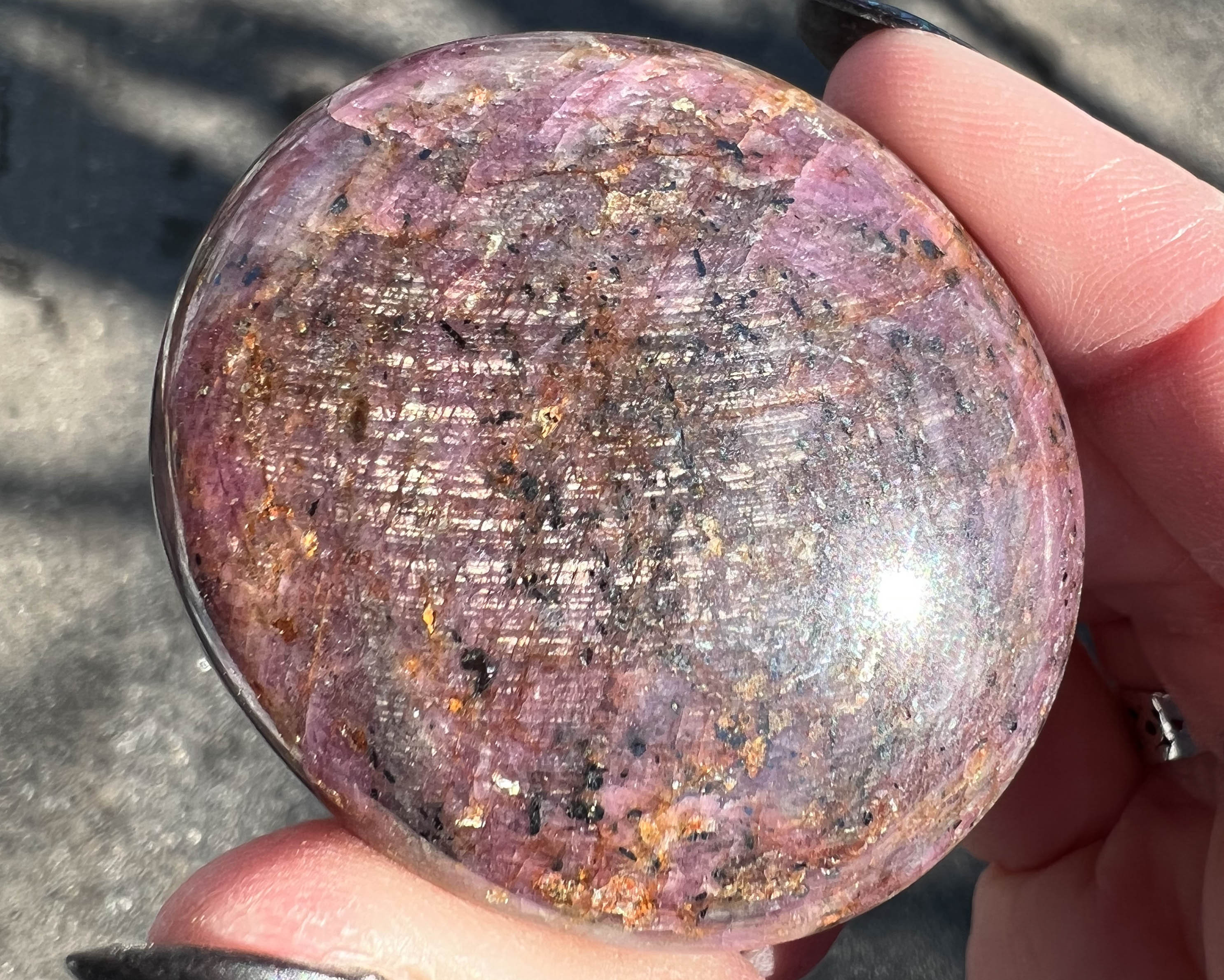 2" Star Ruby Palm Stone From India, Chatoyant Pink Red Corundum, Polished Palmstone, Large Hexagonal, Birthday Gift For Daughter, Mom #3