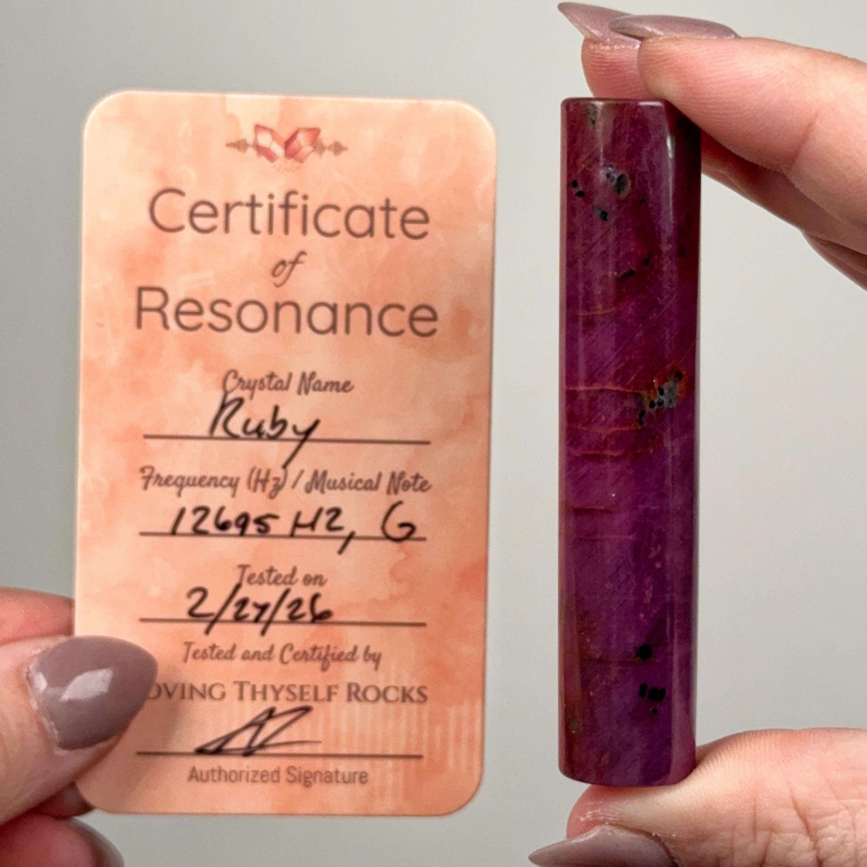 Frequency Tested - Ruby Cylinder | 47g | - #1 (12695 Hz, G, Red Crystal Meditation Stone)
