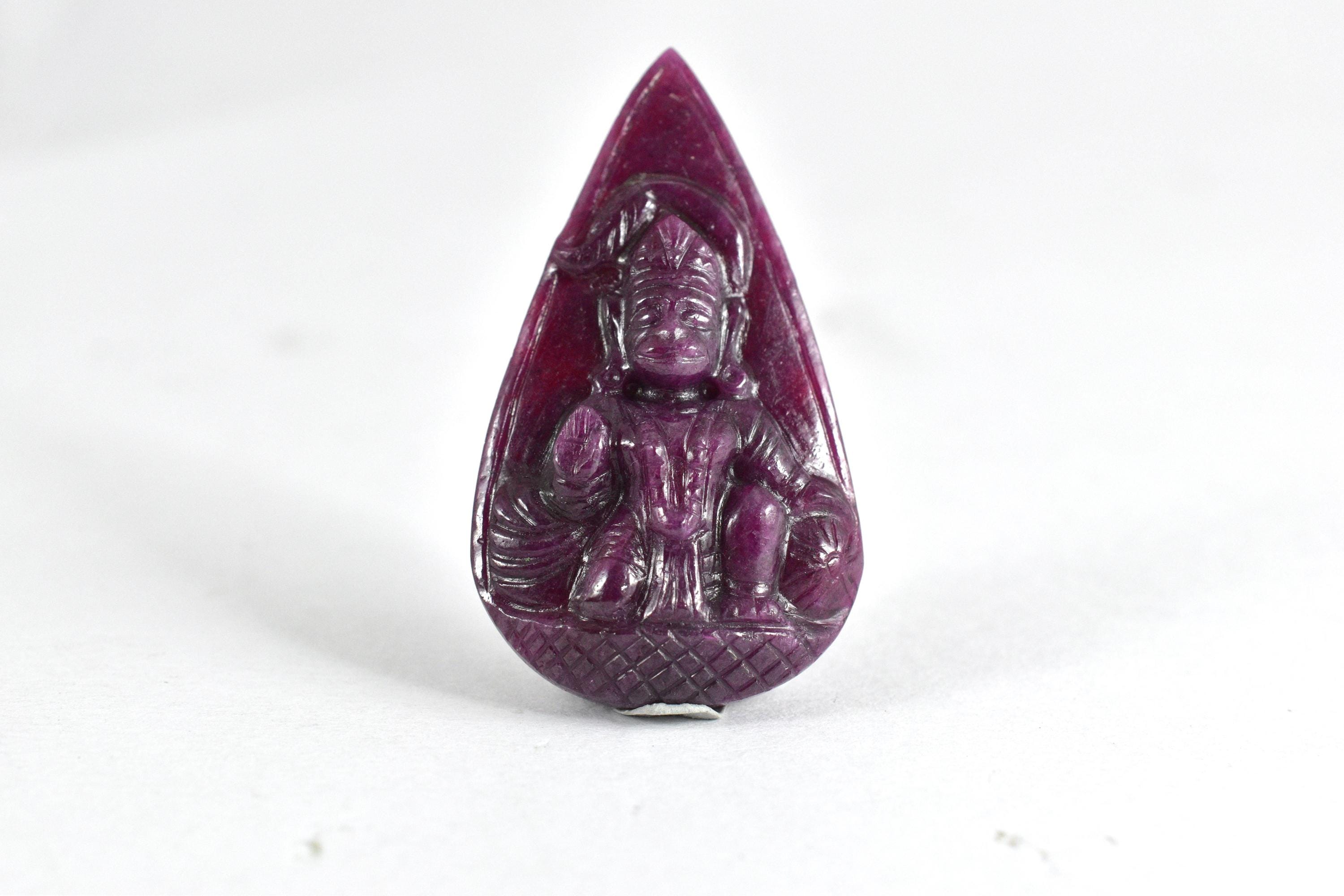 Hand Carved Ruby Lord Hanuman Statue, Healing Gemstone