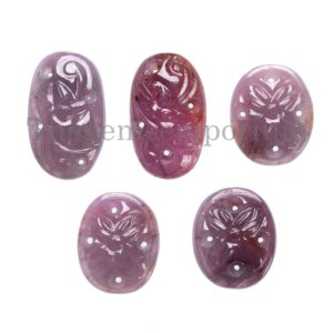 Hand Crafted Oval Flower Ruby Carvings, Natural 5pcs Oval Shape Ruby Carvings, Loose Carvings for Jewelry Making,Wholesale Gemstone Supplier