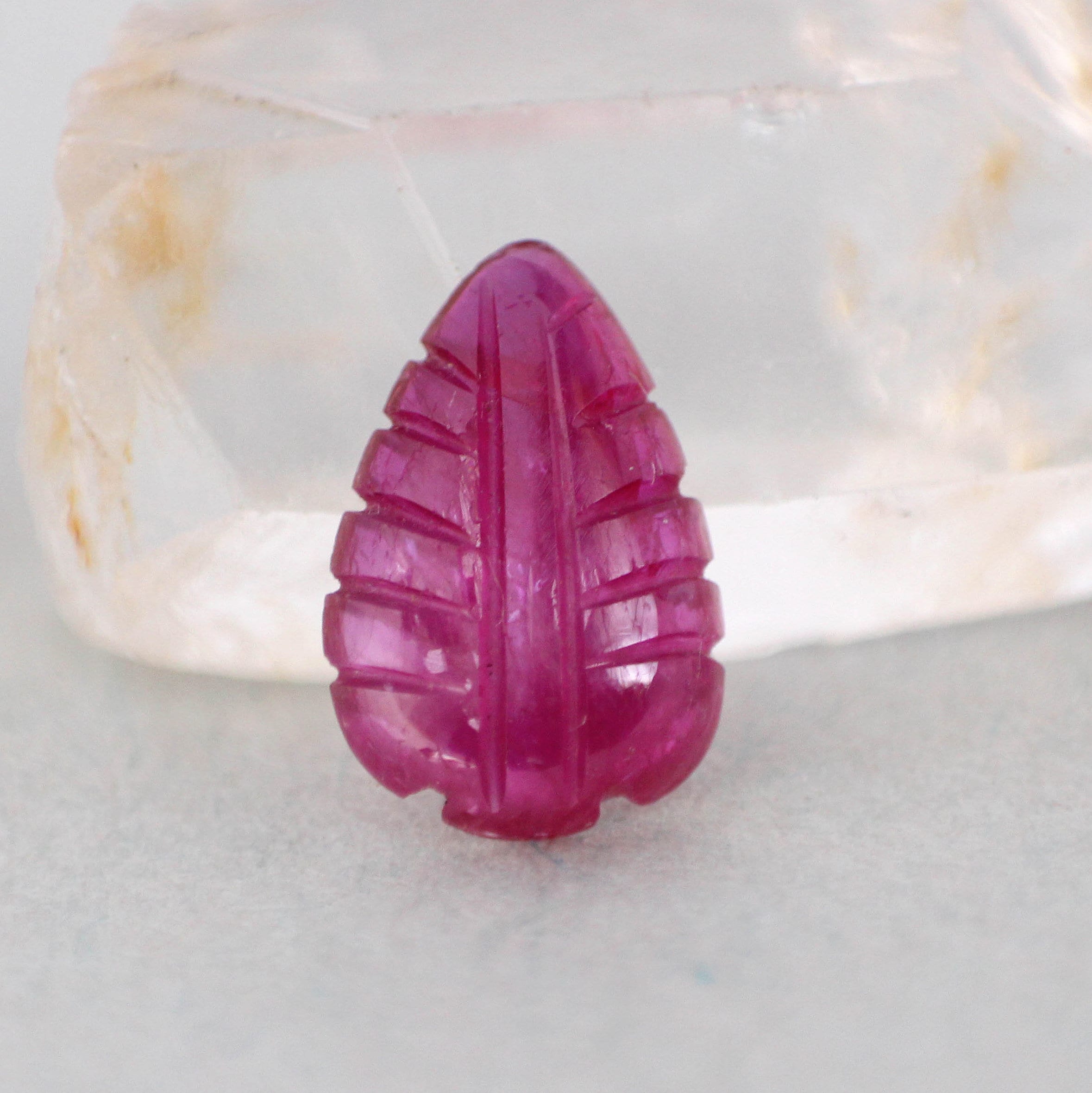 Natural Ruby Carving 1.00 Cts. Leaf Shape Hand Made -leaf Shape Ruby Carving For Ring-loose Ruby Carving Gemstone-purplish Red Ruby Carved