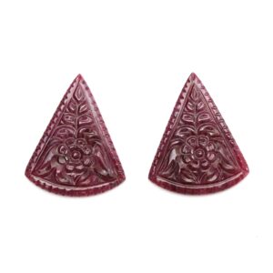 Natural Ruby Carving Cone Shaped Loose Gemstone - 26x32 mm - Ruby Cone, Ruby Carving Loose Gemstone, Pair (2 Pieces)