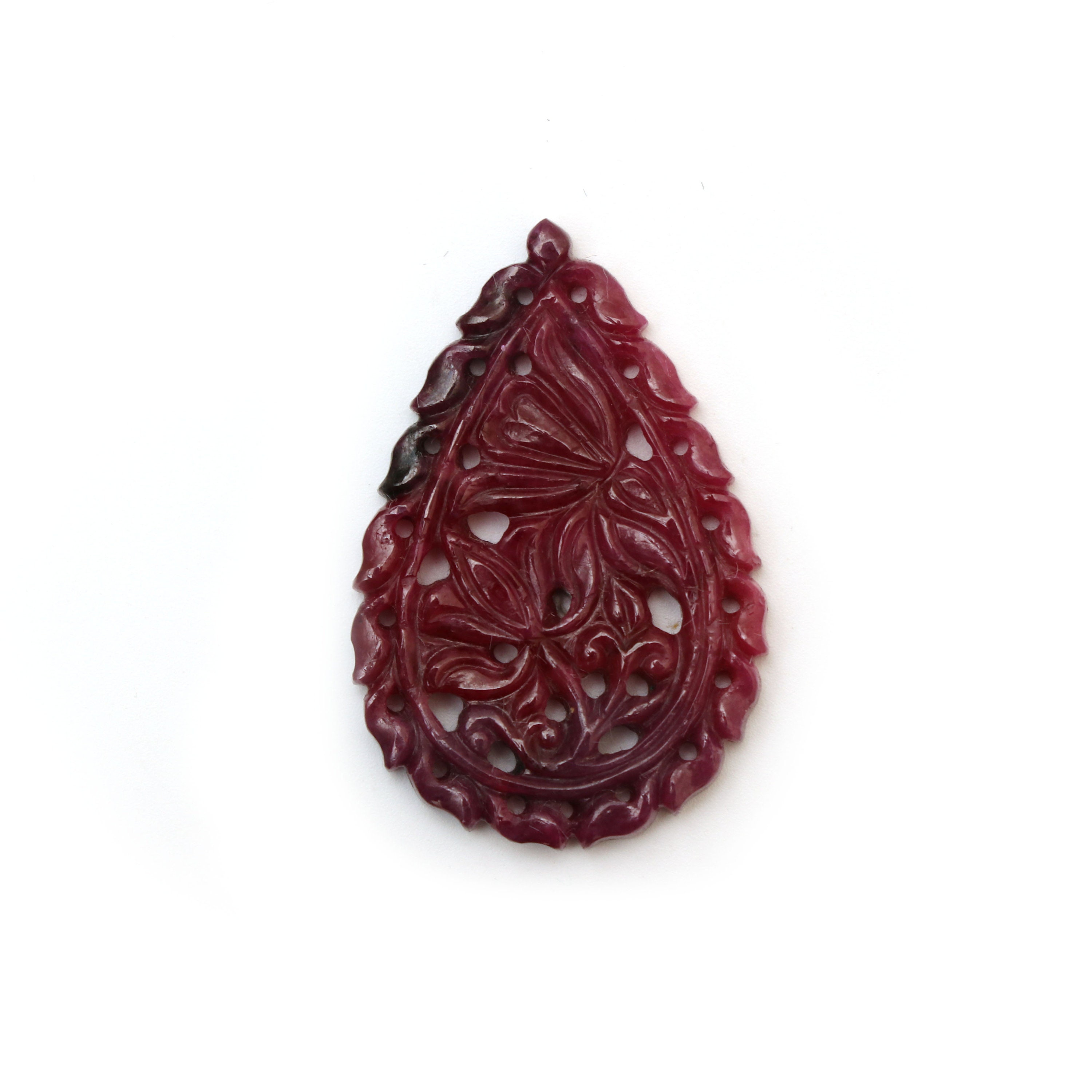 Natural Ruby Carving Pear Shaped Loose Gemstone - 35x23x3 Mm - Ruby Pear, Ruby Carving Loose Gemstone, 1 Piece
