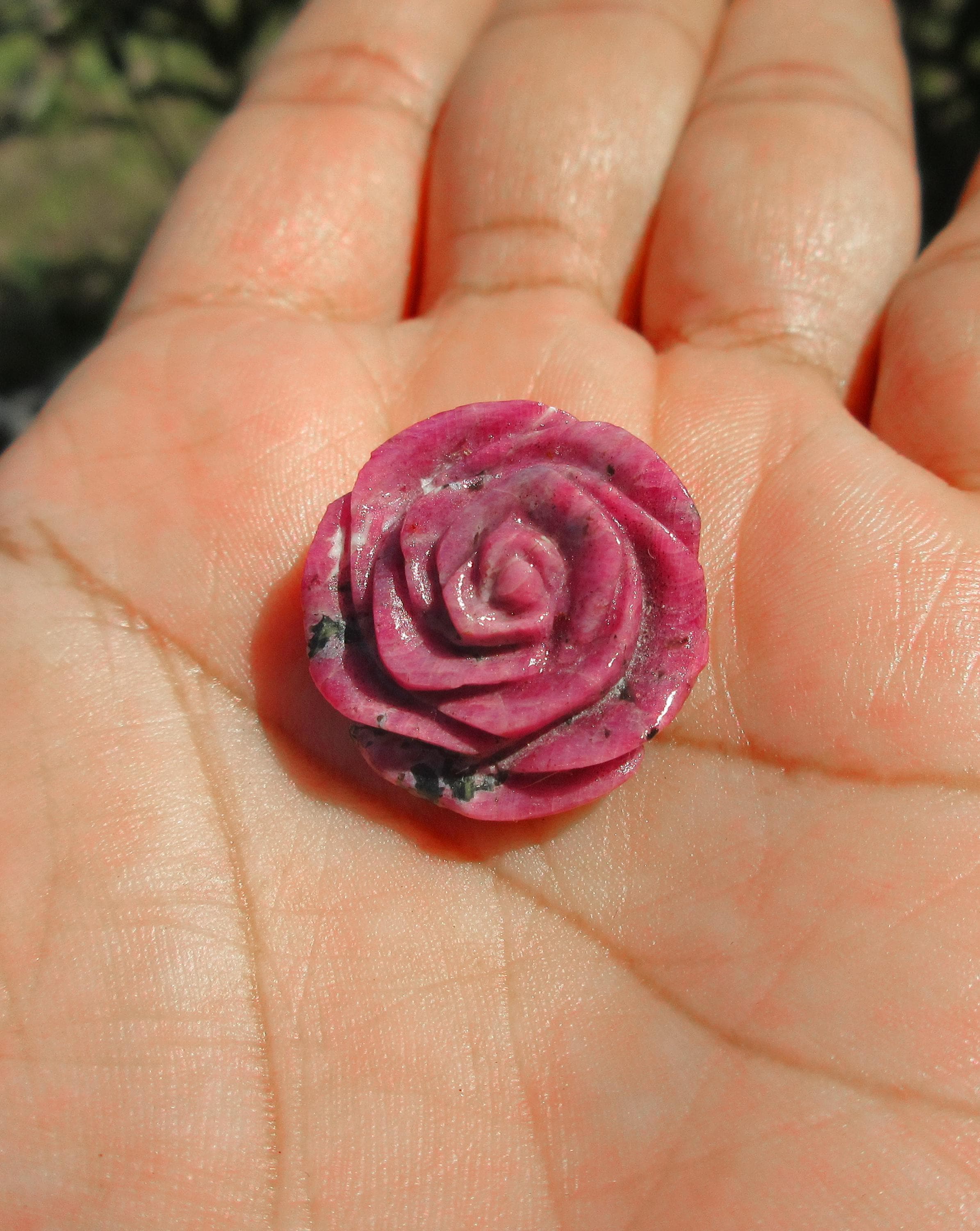 Natural Ruby Rose Carving: Healing Crystal Display Or Jewelry Piece (28.35 Crt)