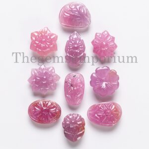 Rare! 10pcs Lot Ruby Flower Carving Loose Stones, Handmade Flower Carving Gemstone,Mix Shape Lot Loose For Jewelry Making,Wholesale Supplier