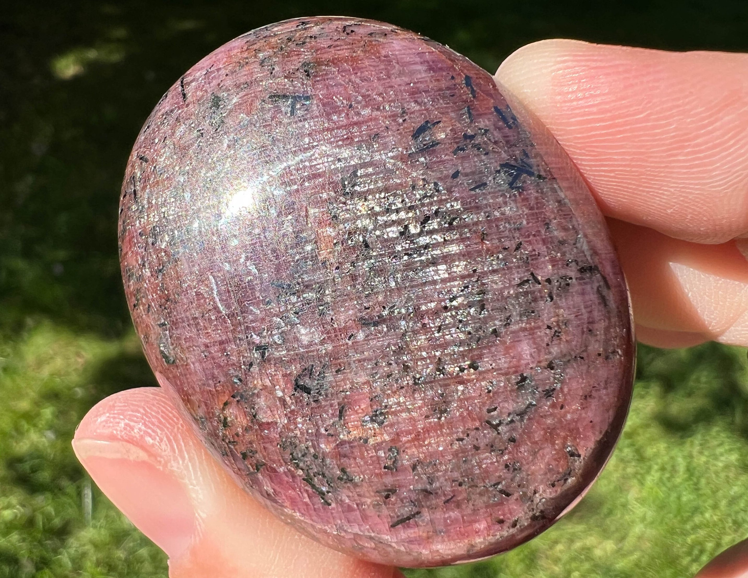 Star Ruby Palm Stone, Polished Pink Crystal, Uv Reactive Fidget Stone (1.9") #6