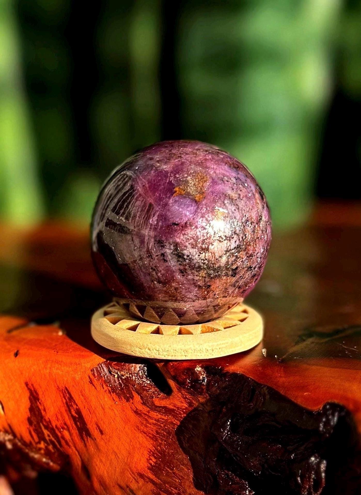 Star Ruby Sphere W/ Stand - Rare Ruby Gemstone With Star Asterism