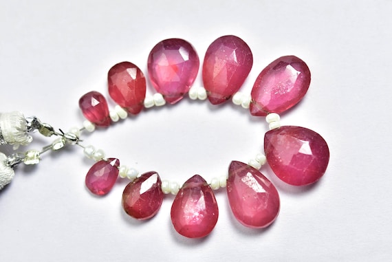 Super Quality Ruby Briolette Bead - 10 Beads - Beautiful Natural Faceted Raspberry Ruby Teardrops Briolettes - Size Is 8x6- 11x8 Mm #1125