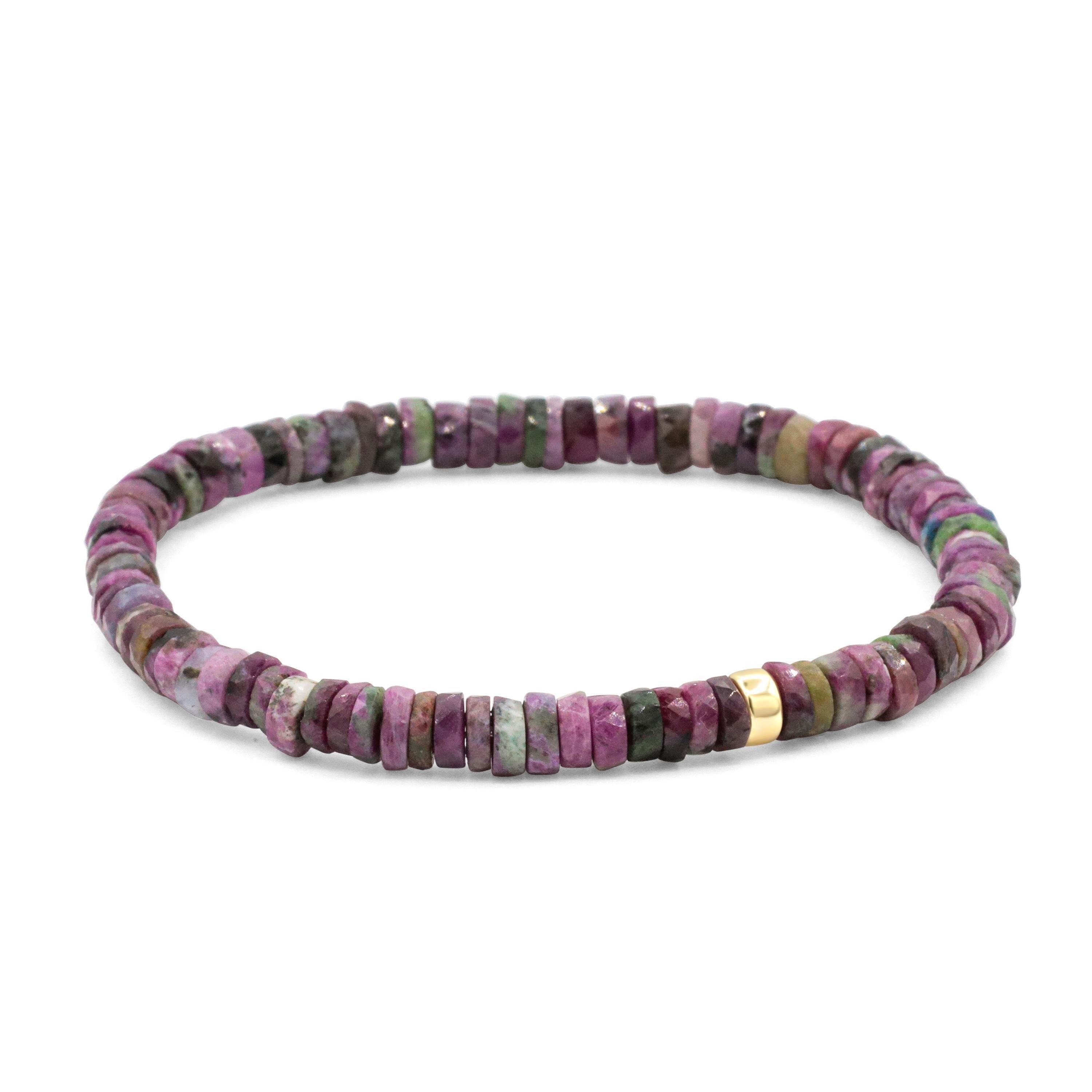 Ruby Zoisite 5mm | Delicate Beaded Bracelet Gold Filled [ebrzm1763] Dainty Beaded Stacking Bracelet. Natural Ruby Zoisite Jewelry
