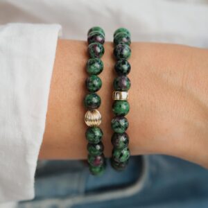 Ruby Zoisite Bracelet 8mm • Gold Filled or Sterling Silver Accent • Corrugated or Rondel Bead • Optional Set of Two • Natural Ruby Zoisite Ruby Zoisite Bracelet 8mm • Gold Filled or Sterling Silver Accent • Corrugated or Rondel Bead • Optional Set of Two • Natural Ruby Zoisite