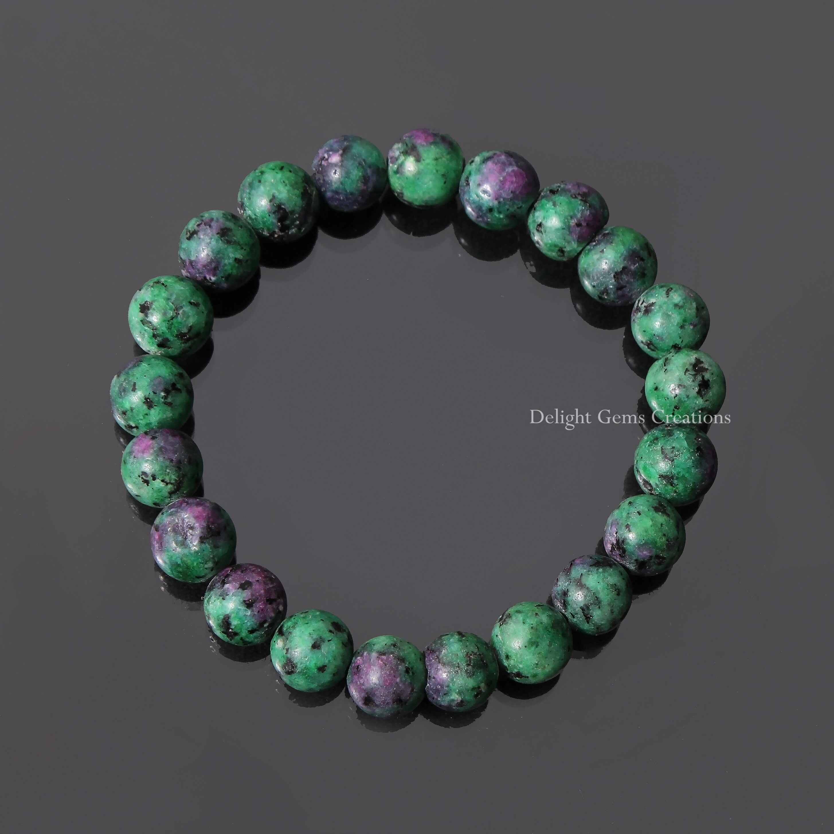 Ruby Zoisite Beaded Stretch Bracelet | 10mm Green Ruby Zoisite Smooth Round Beads Bracelet | Stackable Bracelet | July Birthstone Bracelet