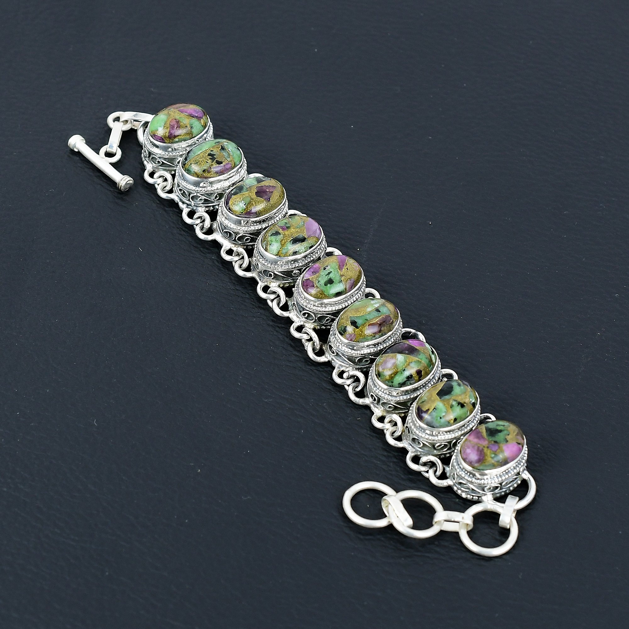 Copper Ruby Zoisite Bracelet: Handmade 925 Sterling Silver Adjustable Gemstone Bracelet