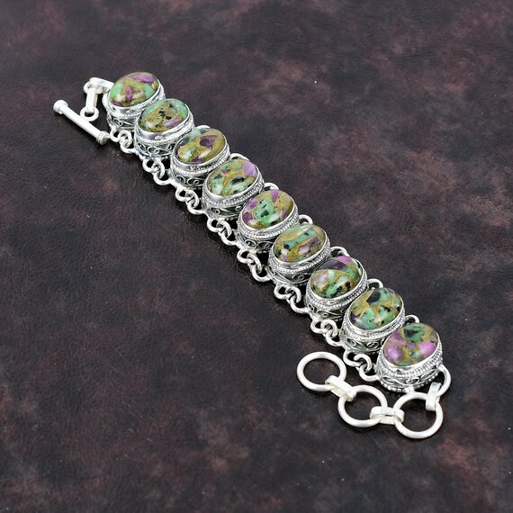 Copper Ruby Zoisite Bracelet: Handmade 925 Sterling Silver Adjustable Gemstone Jewelry