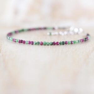 Ruby Zoisite Dainty Bracelet In Sterling Silver, Gold Or Rose Gold Filled, Delicate Gemstone Stacking Bracelet With 2 To 2.2mm Faceted Beads