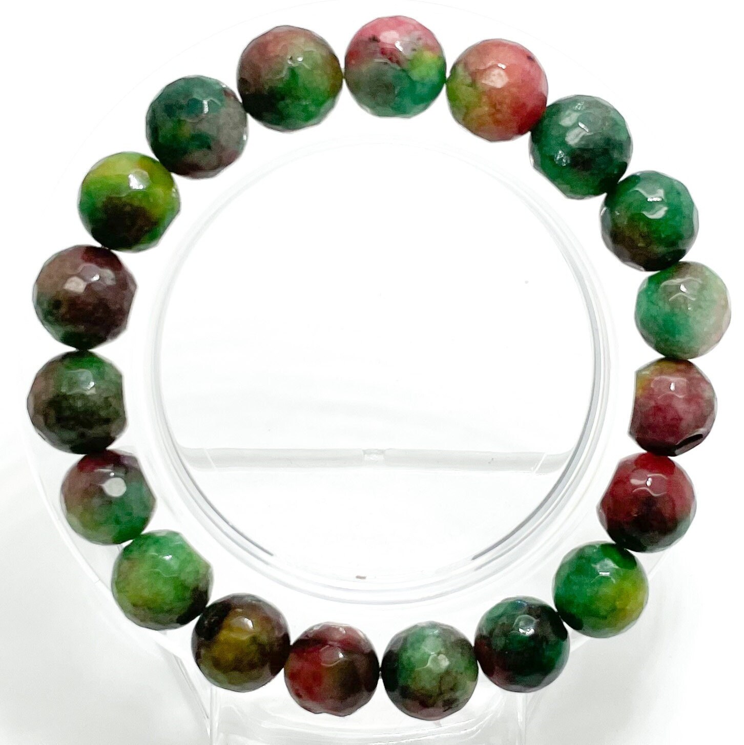 Ruby Zoisite Dyed Faceted Round 10mm Beads Gemstone Beads Stretch Elastic Cord Handmade Bracelet Accessories - Pgb118