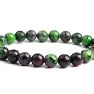 Genuine Natural Ruby Zoisite Grape Gemstone Beads 8mm Green & Black Round Aaa Quality Bracelet (106666h-2018)
